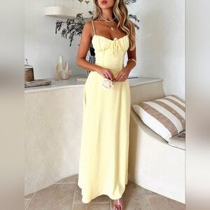 Chic Yellow Spaghetti Strap Maxi Dress